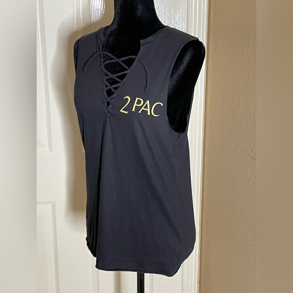 Custom Tupac Sleeveless Top with Rose "Don't ask me why, Ask me how" Small‌‌‌‌‌‍